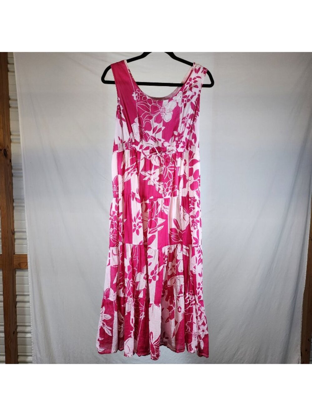 Vasna Desire Midi Sleeveless Sundress LP Pink Floral Airy Coastal Tie Waist Tier